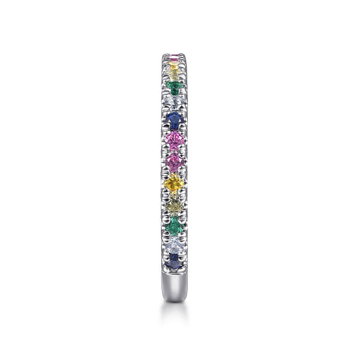 14K White Gold Rainbow Color Stone Stackable Ring