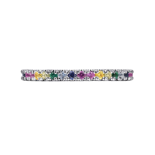 14K White Gold Rainbow Color Stone Stackable Ring