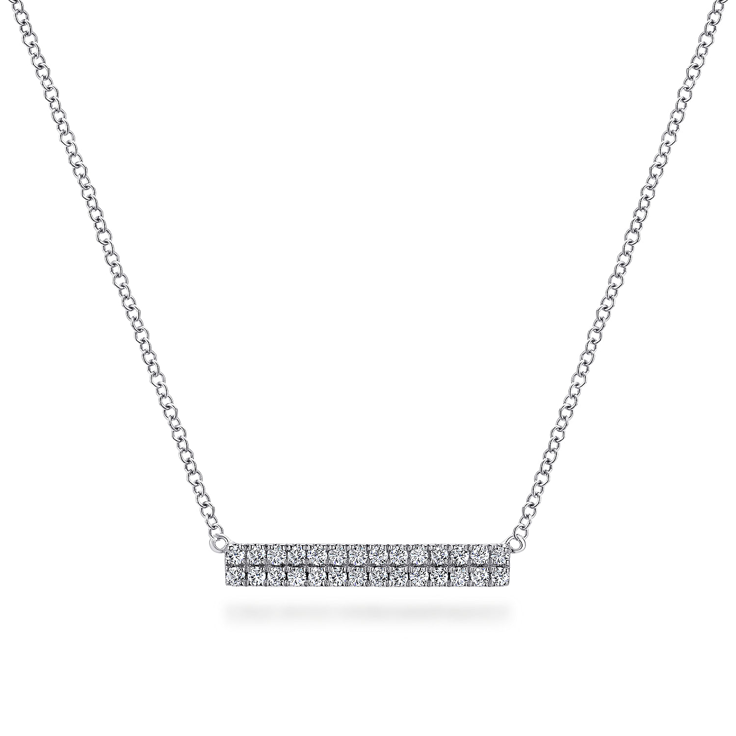 Gabriel - 14K White Gold Rectangular Diamond Bar Necklace