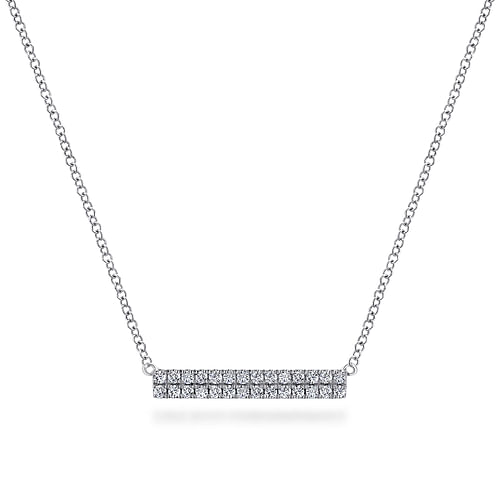 14K White Gold Rectangular Diamond Bar Necklace