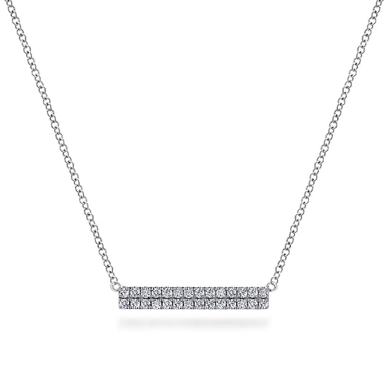 Gabriel - 14K White Gold Rectangular Diamond Bar Necklace