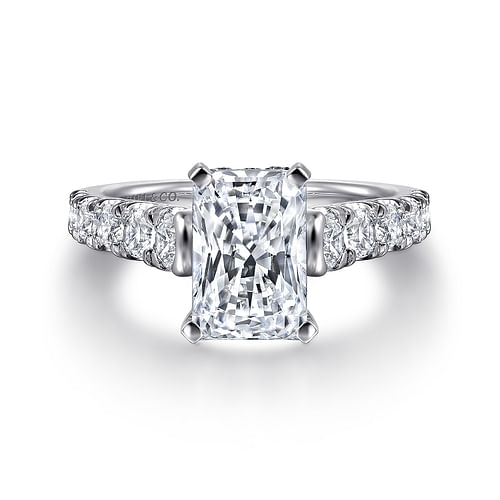 14K White Gold Rectangular Radiant Cut Diamond Engagement Ring