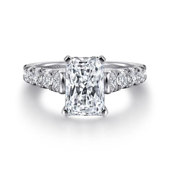Gabriel - 14K White Gold Rectangular Radiant Cut Diamond Engagement Ring