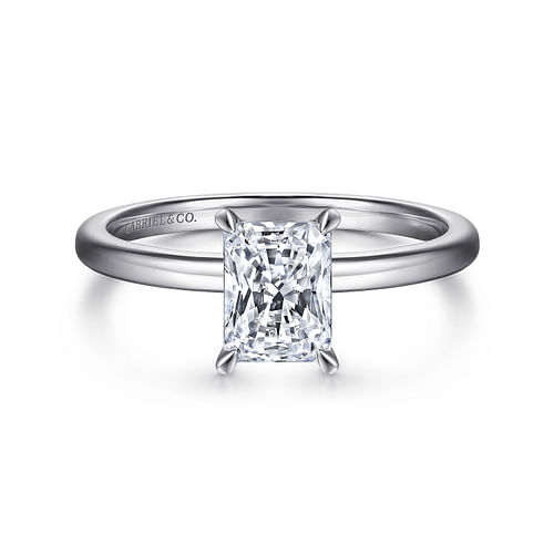 14K White Gold Rectangular Radiant Cut Diamond Engagement Ring