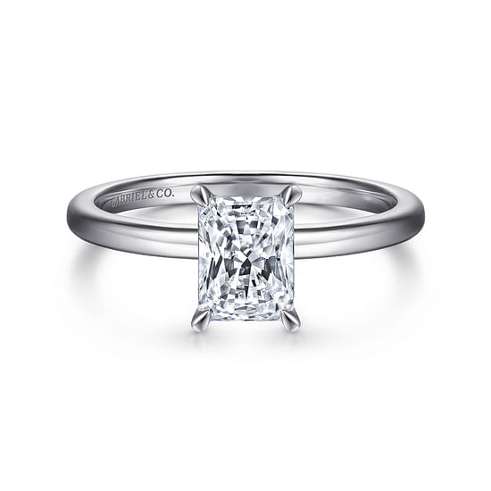 Gabriel - 14K White Gold Rectangular Radiant Cut Diamond Engagement Ring