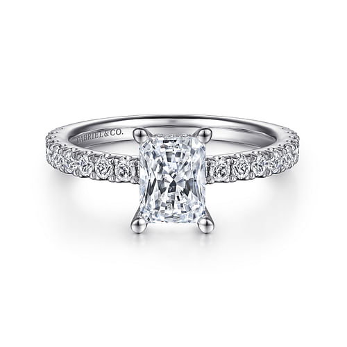 14K White Gold Rectangular Radiant Cut Diamond Engagement Ring