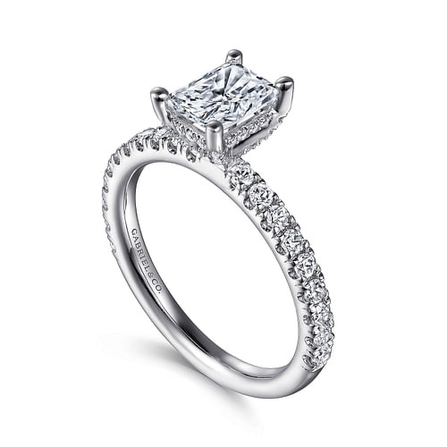 14K White Gold Rectangular Radiant Cut Diamond Engagement Ring