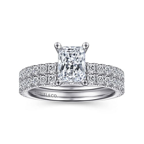 14K White Gold Rectangular Radiant Cut Diamond Engagement Ring