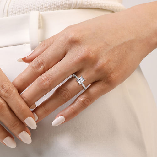 14K White Gold Rectangular Radiant Cut Diamond Engagement Ring