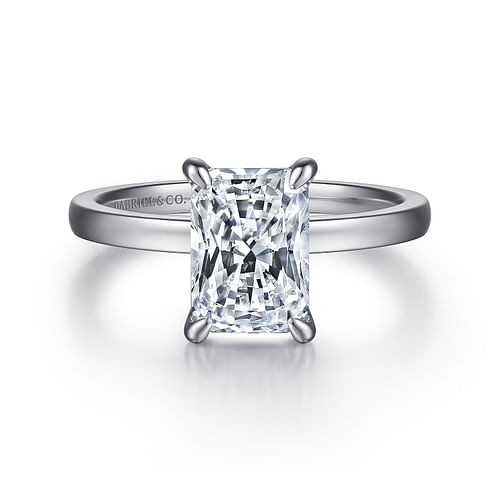 14K White Gold Rectangular Radiant Cut Diamond Engagement Ring