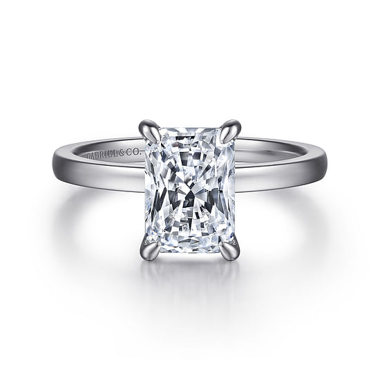 Gabriel - 14K White Gold Rectangular Radiant Cut Diamond Engagement Ring