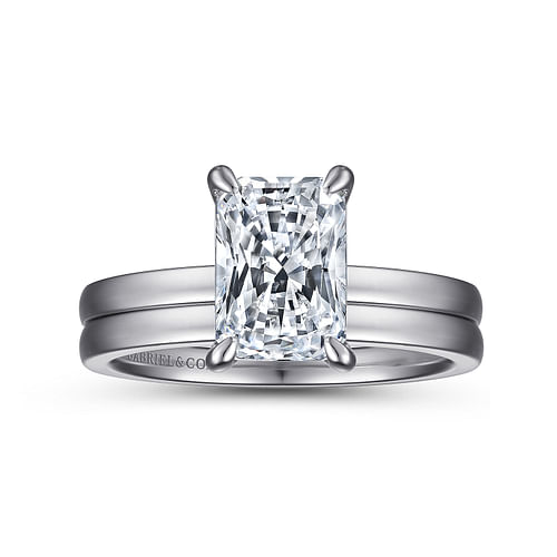 14K White Gold Rectangular Radiant Cut Diamond Engagement Ring