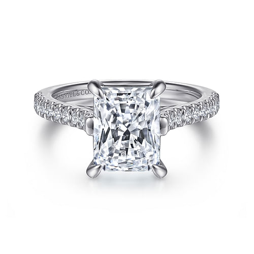 14K White Gold Rectangular Radiant Cut Diamond Engagement Ring