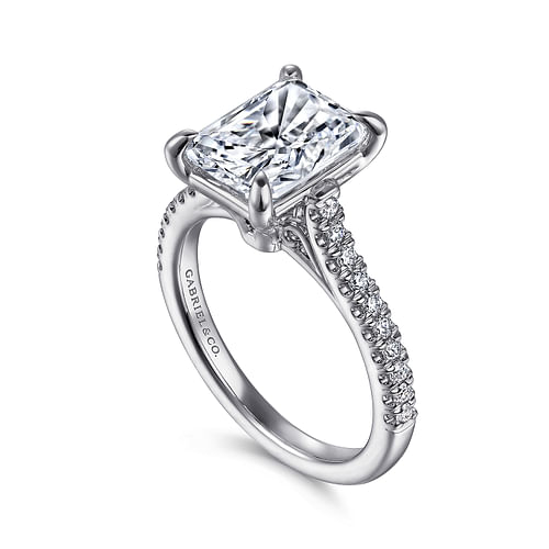 14K White Gold Rectangular Radiant Cut Diamond Engagement Ring