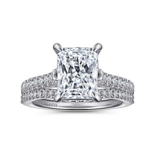 14K White Gold Rectangular Radiant Cut Diamond Engagement Ring
