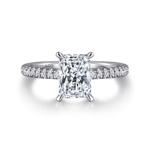 14K White Gold Rectangular Radiant Cut Diamond Engagement Ring