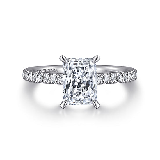Gabriel - 14K White Gold Rectangular Radiant Cut Diamond Engagement Ring