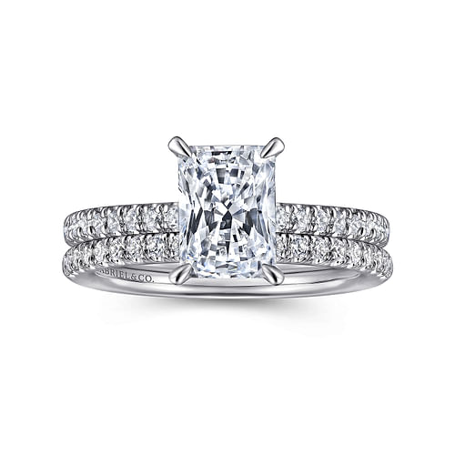 14K White Gold Rectangular Radiant Cut Diamond Engagement Ring
