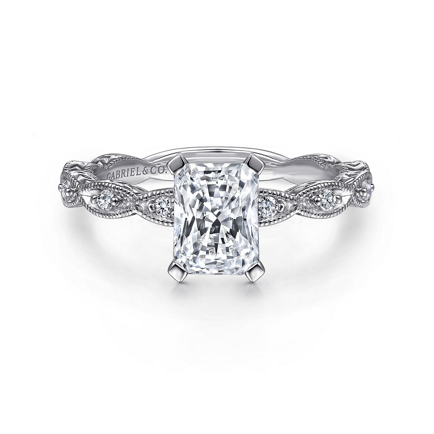 Gabriel - 14K White Gold Rectangular Radiant Cut Diamond Engagement Ring