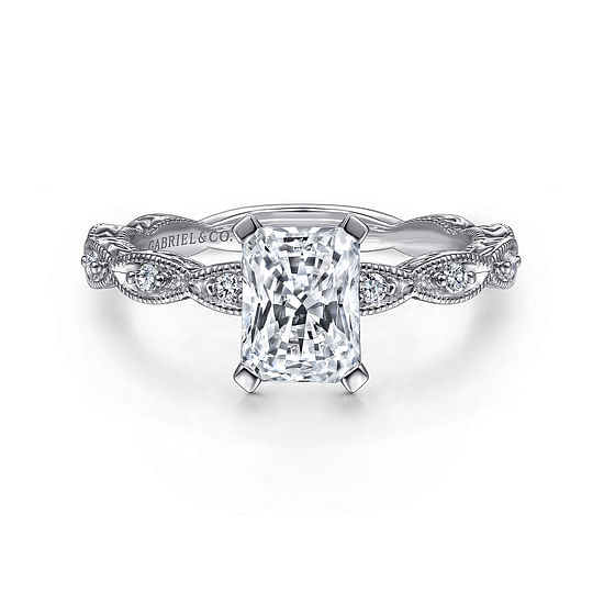 Gabriel - 14K White Gold Rectangular Radiant Cut Diamond Engagement Ring