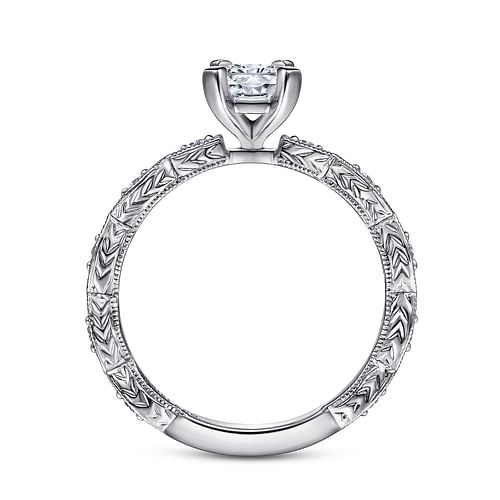 14K White Gold Rectangular Radiant Cut Diamond Engagement Ring