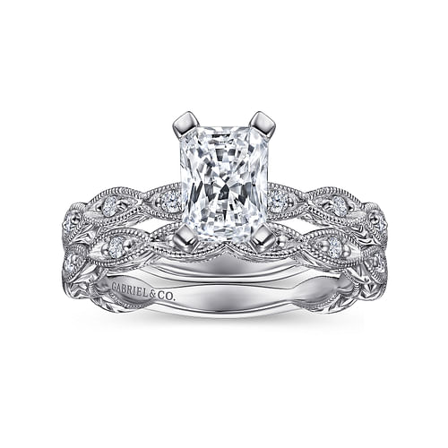 14K White Gold Rectangular Radiant Cut Diamond Engagement Ring