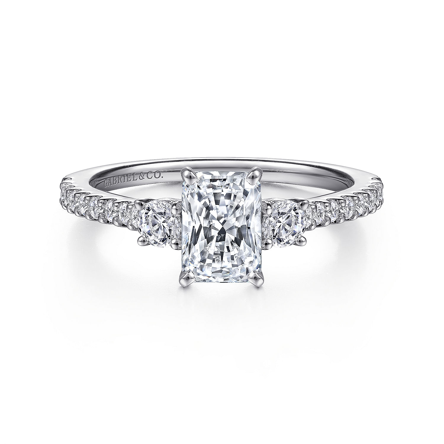 Gabriel - 14K White Gold Rectangular Radiant Cut Three Stone Diamond Engagement Ring