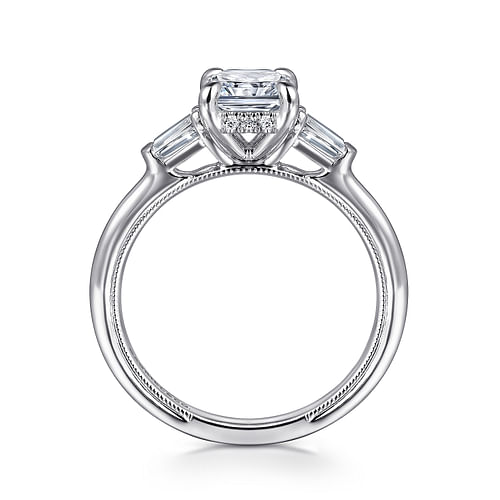 14K White Gold Rectangular Radiant Cut Three Stone Diamond Engagement Ring