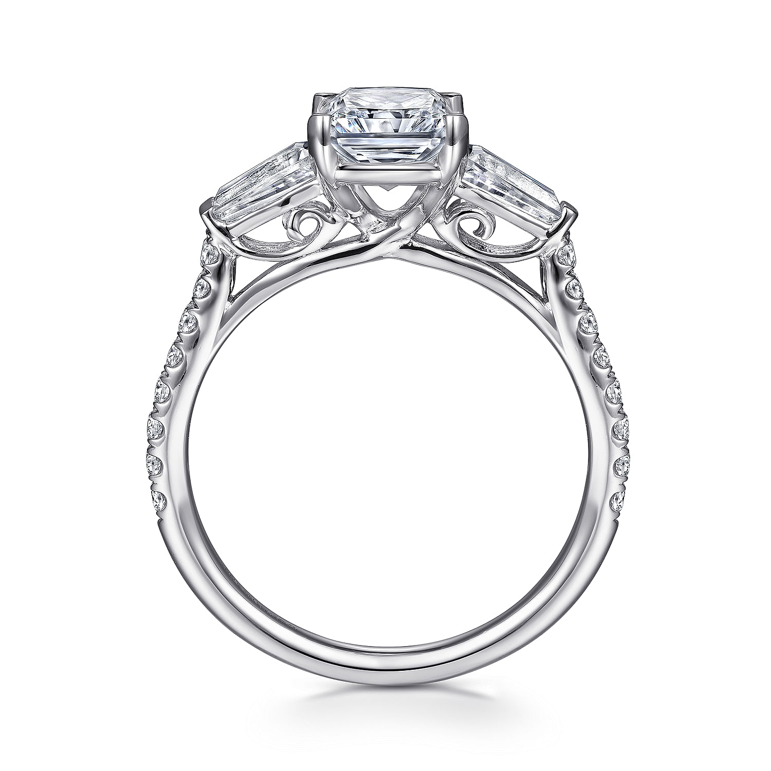14K White Gold Rectangular Radiant Cut Three Stone Diamond Engagement Ring