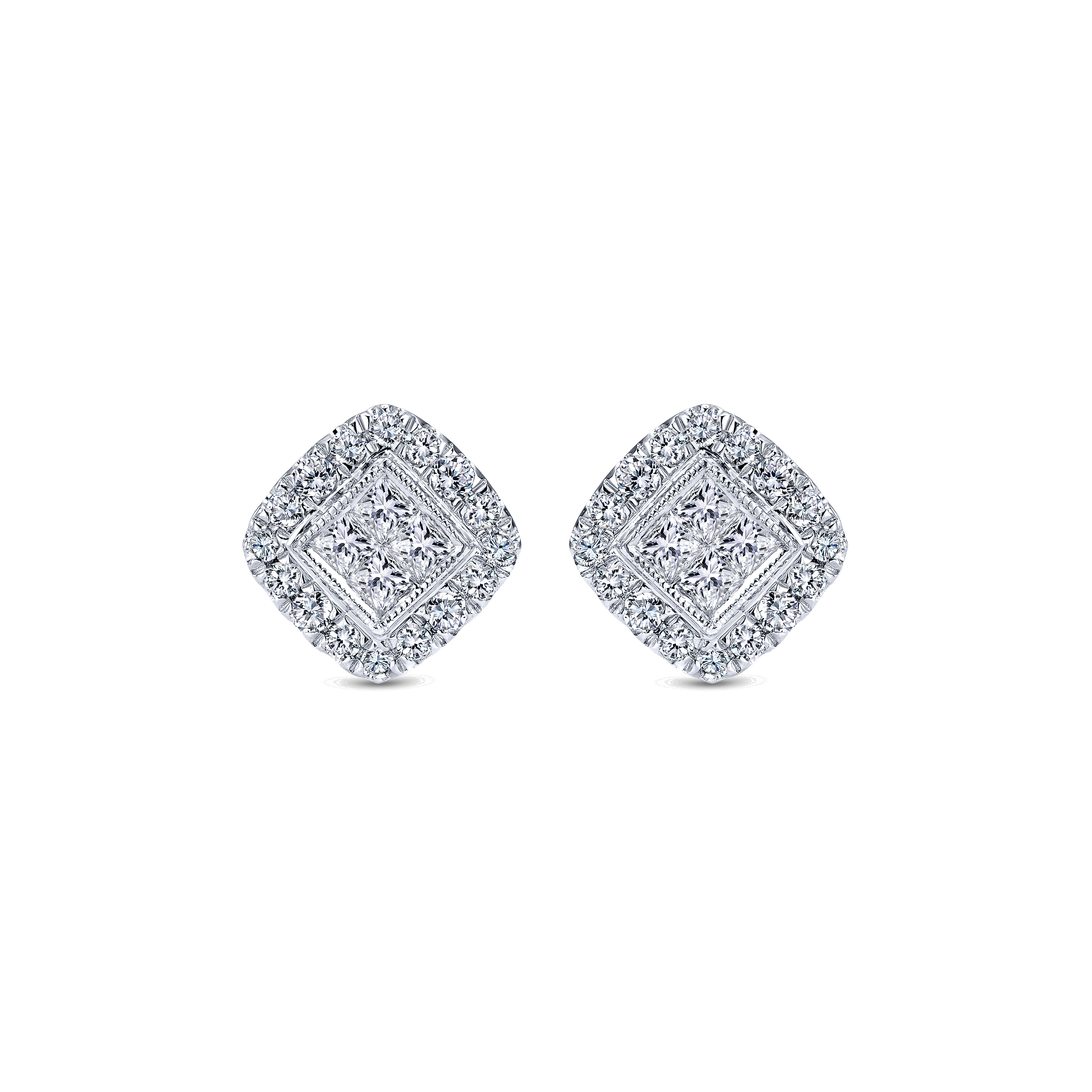 14K White Gold Rhombus Cluster Diamond Stud Earrings