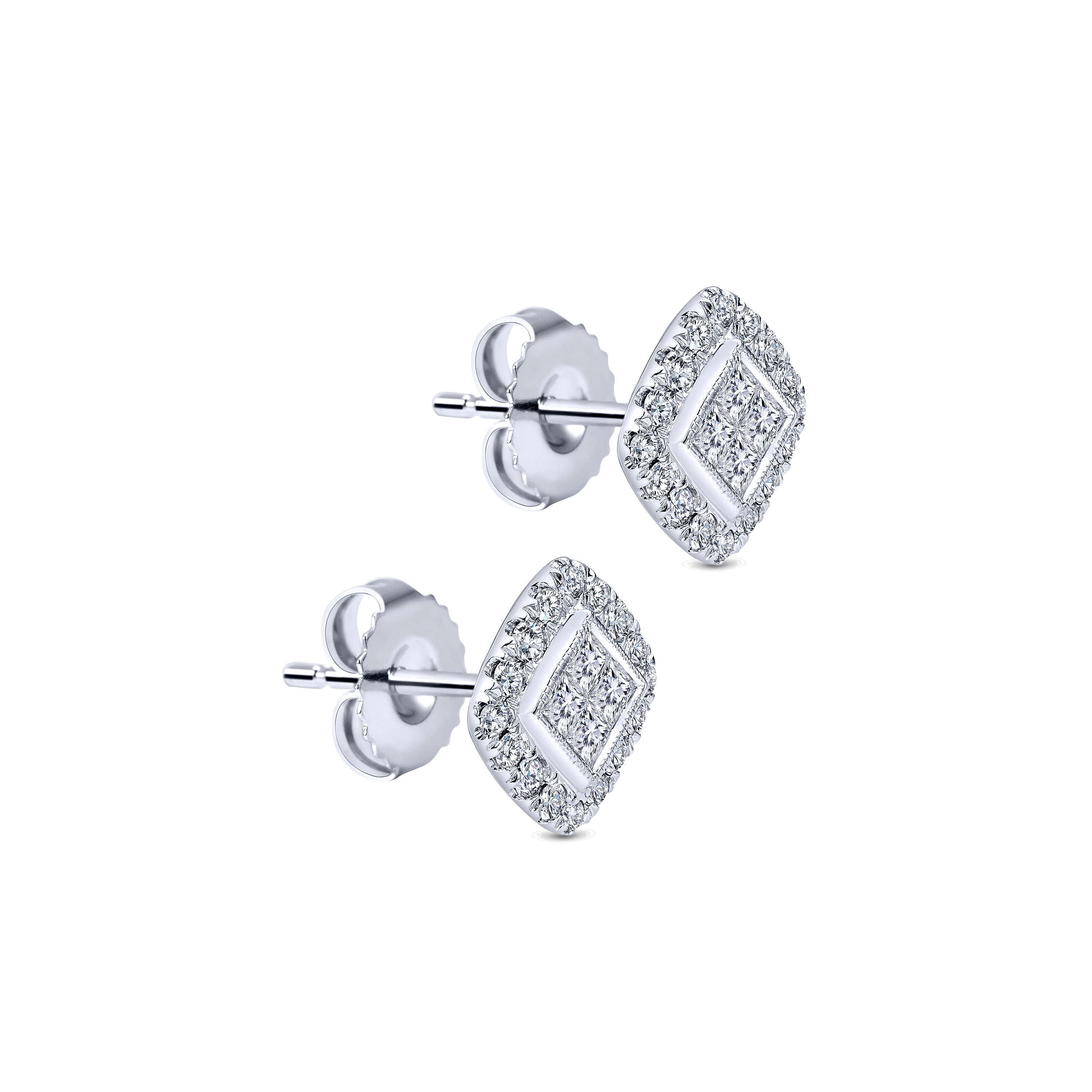 14K White Gold Rhombus Cluster Diamond Stud Earrings