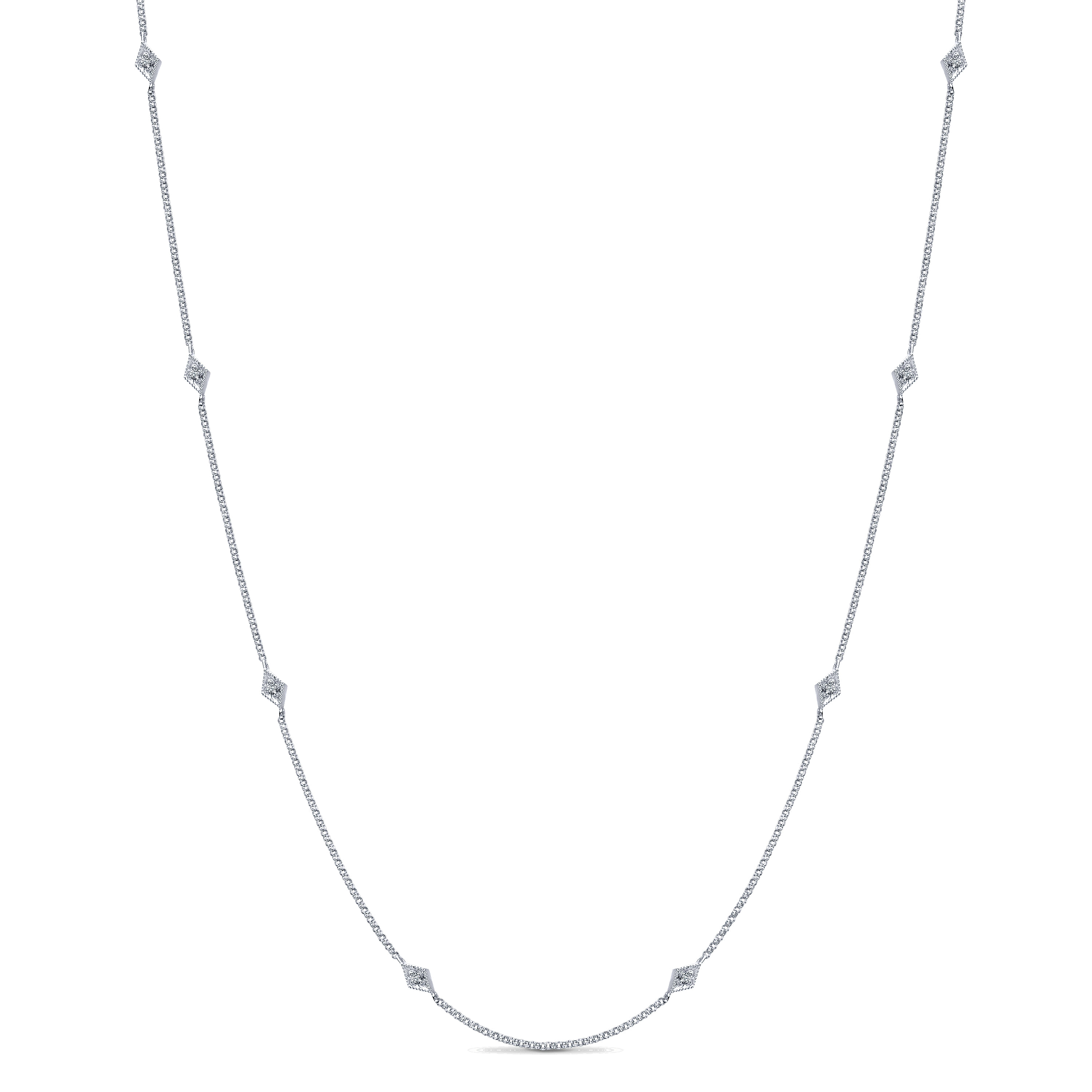 Gabriel - 14K White Gold Rhombus and Diamond Station Necklace