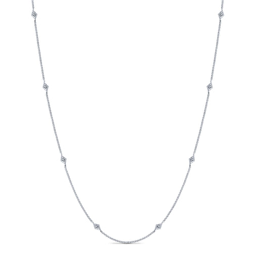 14K White Gold Rhombus and Diamond Station Necklace