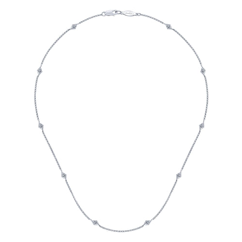 14K White Gold Rhombus and Diamond Station Necklace