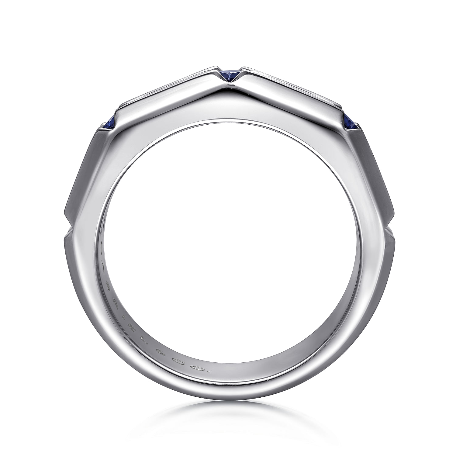 14K White Gold Ring with Square Sapphire Stations in Horizontal Brush Finish