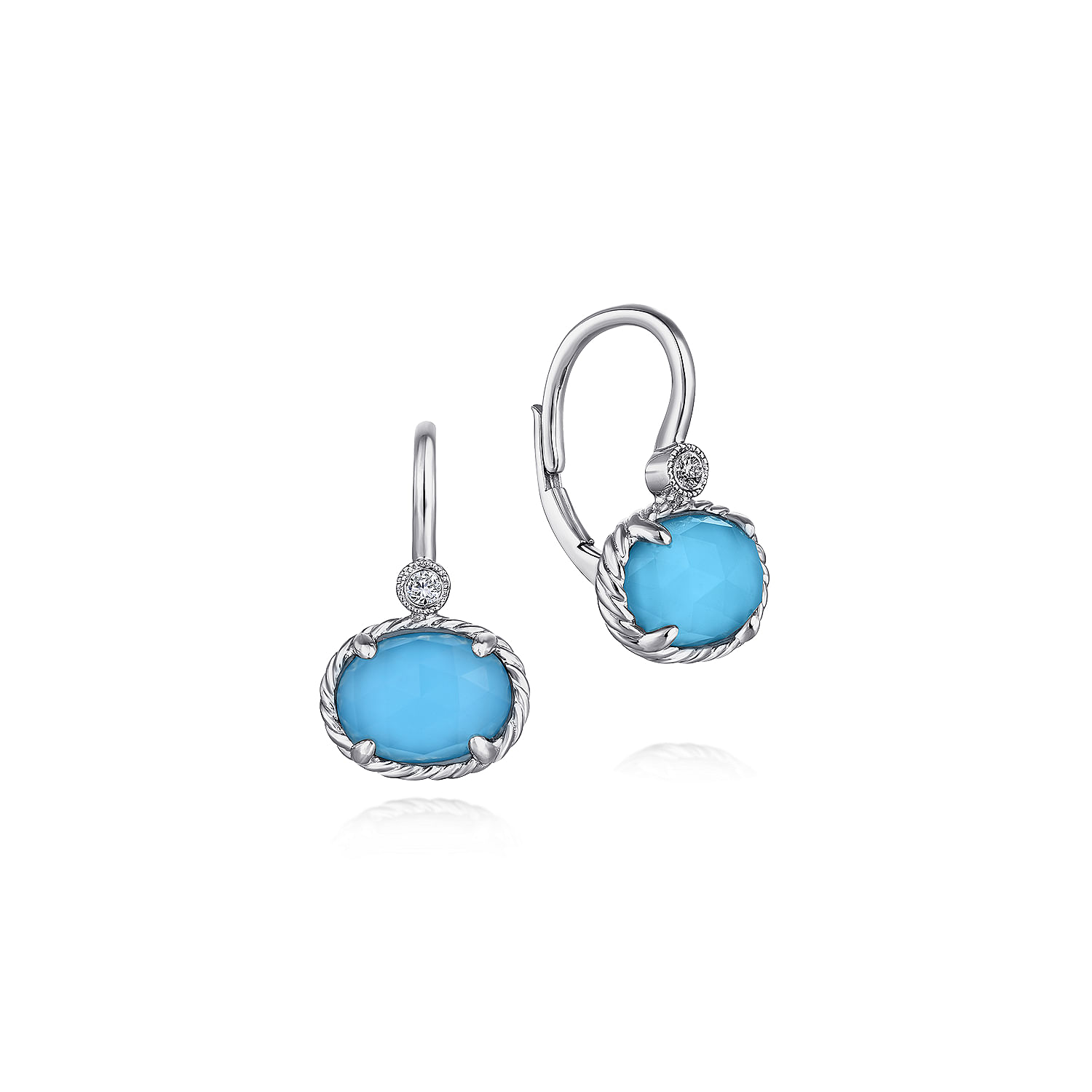 14K White Gold Rock Crystal/Turquoise and Diamond Drop Earrings