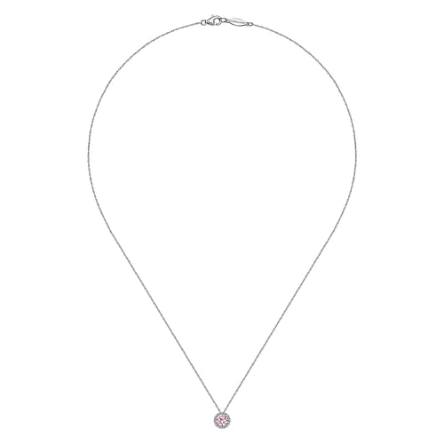 14K White Gold Rose CZ and Diamond Pendant Necklace