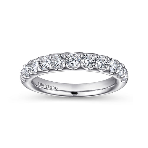 14K White Gold Round 11 Stone Diamond Wedding Band