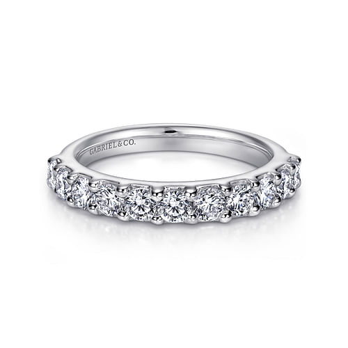 14K White Gold Round 11 Stone Shared Prong Diamond Anniversary Band