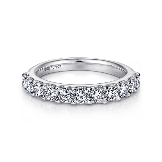 Gabriel - 14K White Gold Round 11 Stone Shared Prong Diamond Anniversary Band