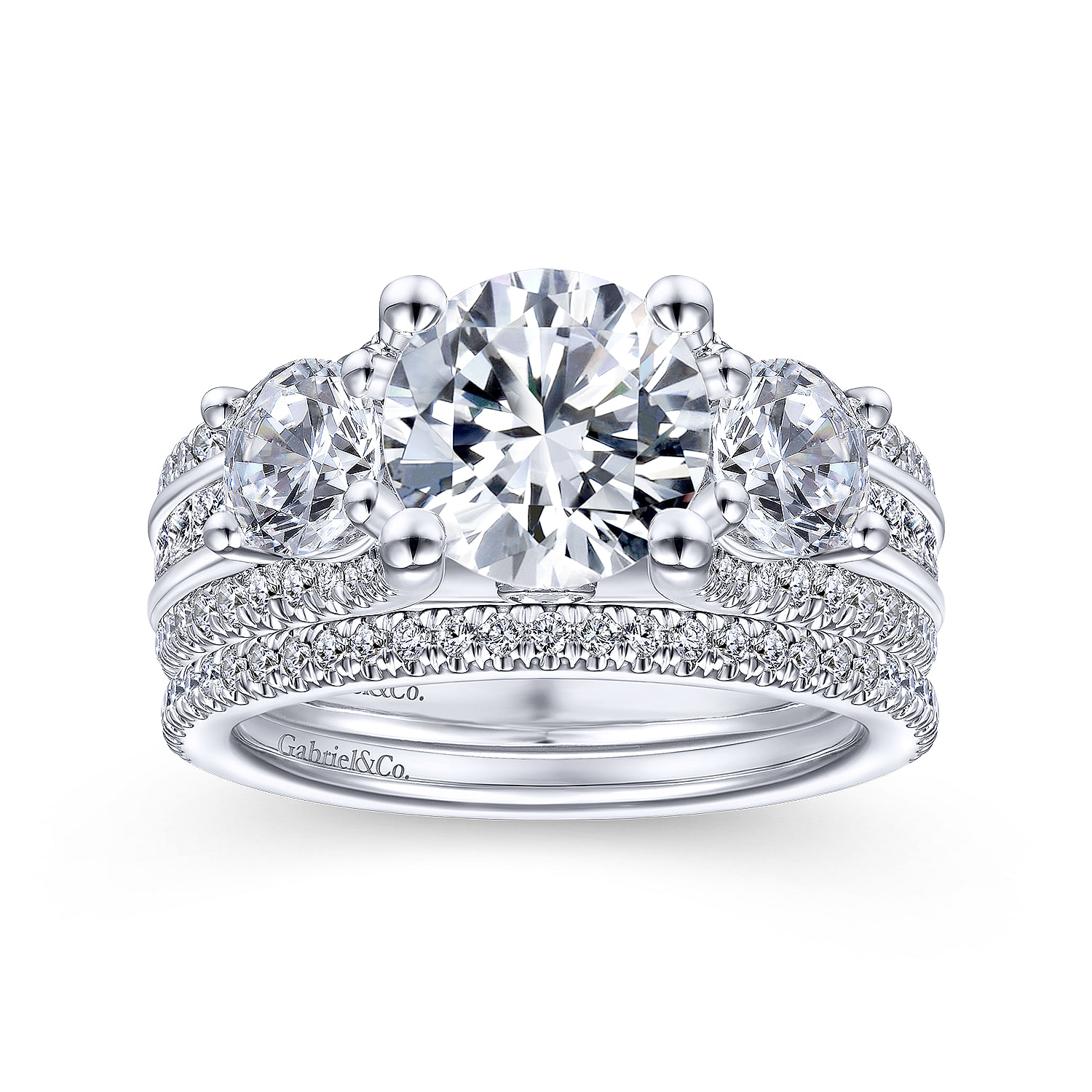 14K White Gold Round 3 Stone Diamond Channel Set Engagement Ring