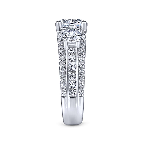 14K White Gold Round 3 Stone Diamond Channel Set Engagement Ring