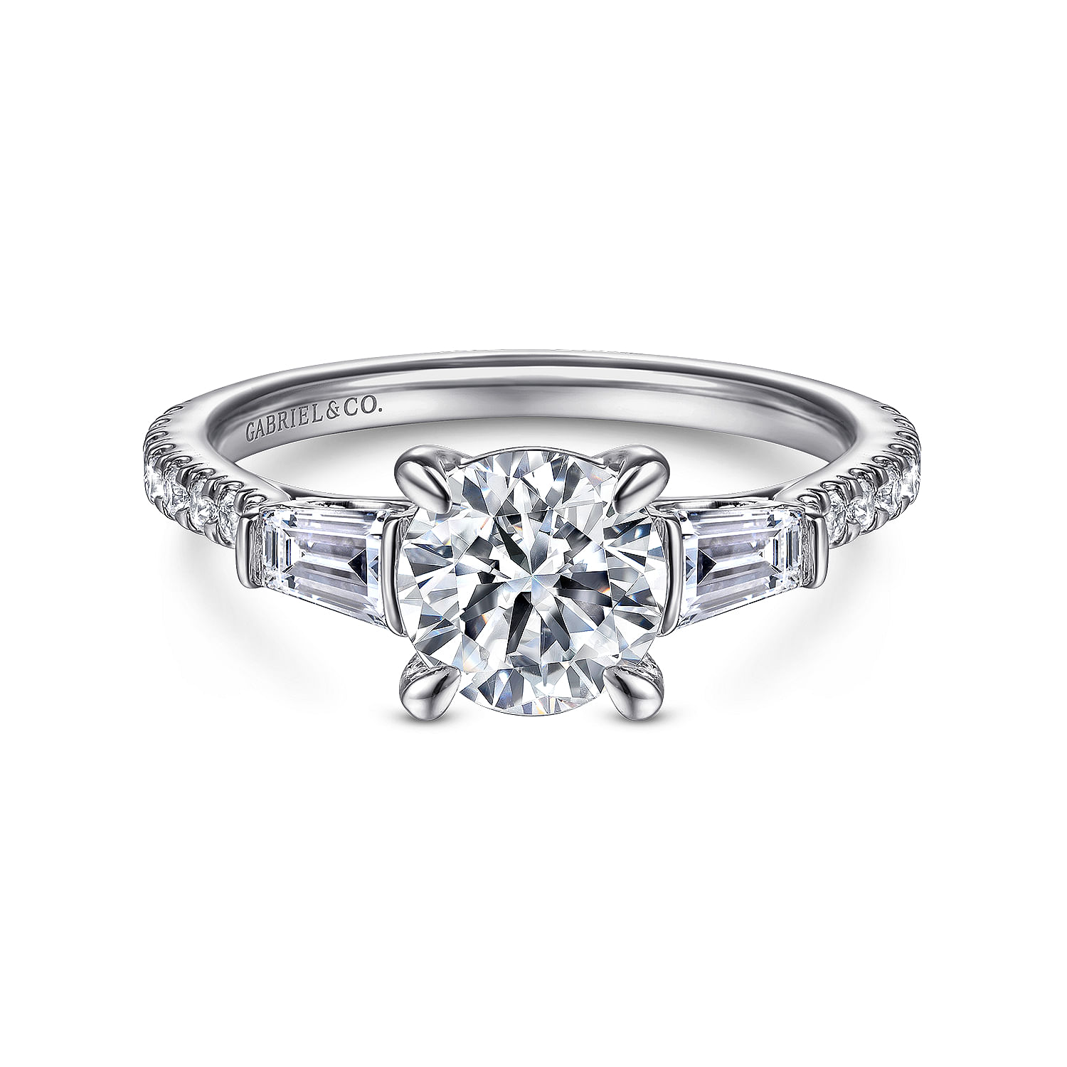 Gabriel - 14K White Gold Round 3 Stone Diamond Channel Set Engagement Ring