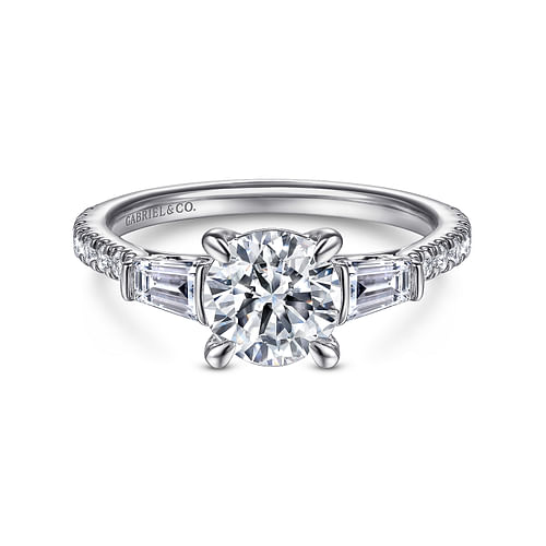 14K White Gold Round 3 Stone Diamond Channel Set Engagement Ring