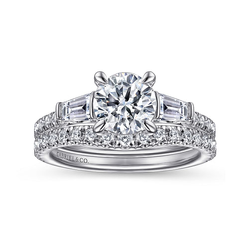 14K White Gold Round 3 Stone Diamond Channel Set Engagement Ring