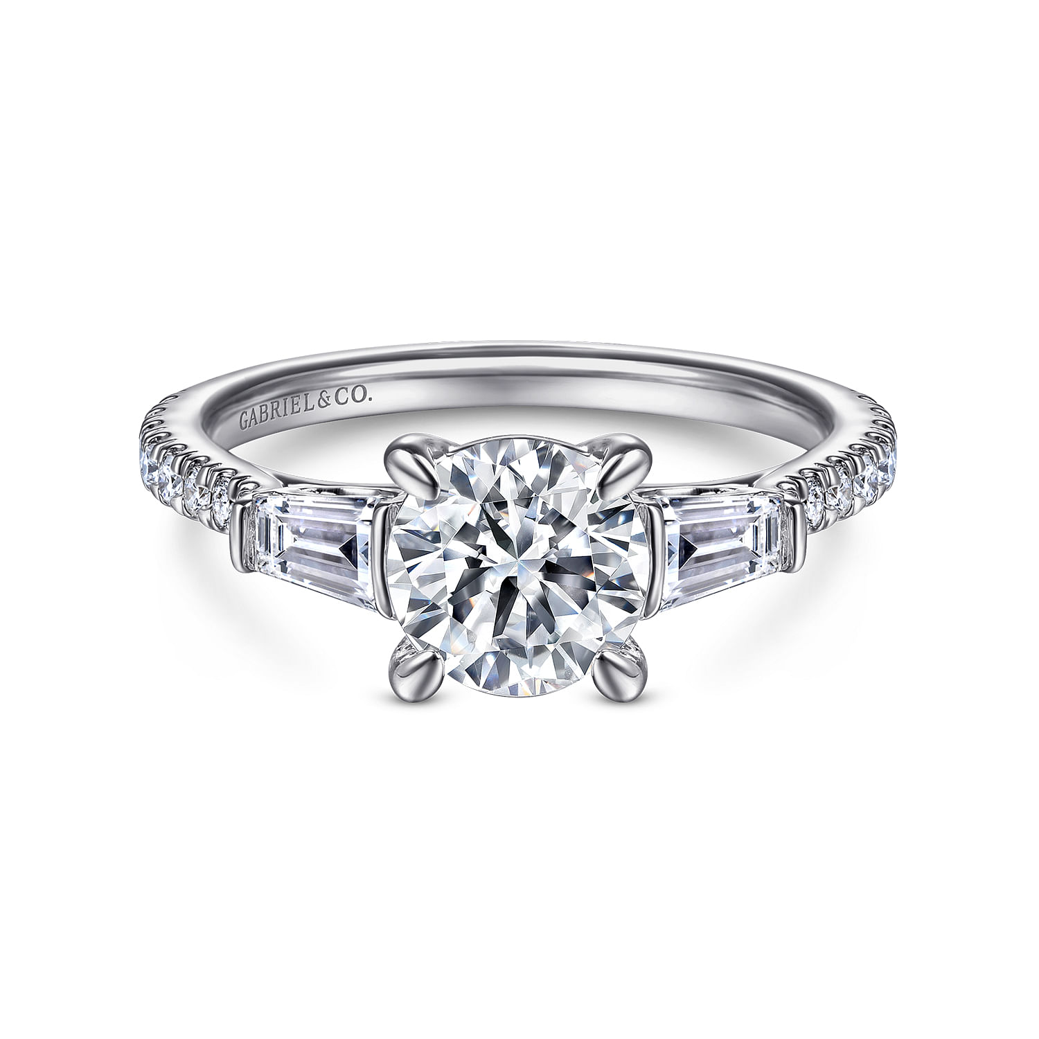 14K White Gold Round 3 Stone Diamond Channel Set Engagement Ring
