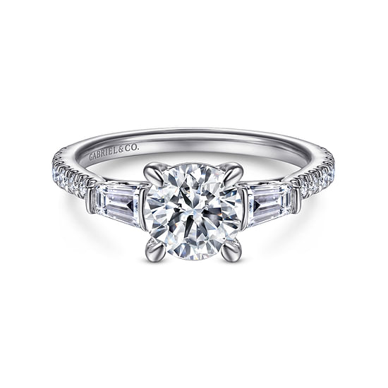 Gabriel - 14K White Gold Round 3 Stone Diamond Channel Set Engagement Ring