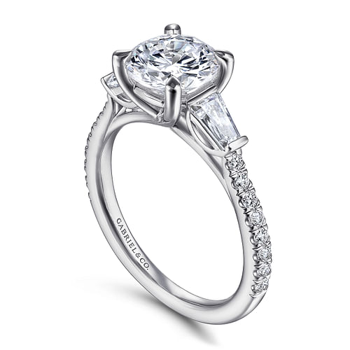 14K White Gold Round 3 Stone Diamond Channel Set Engagement Ring