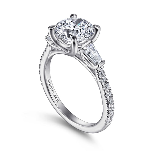 14K White Gold Round 3 Stone Diamond Channel Set Engagement Ring