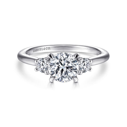 14K White Gold Round 3 Stone Diamond Engagement Ring